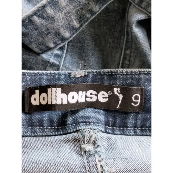Dollhouse Junior Size 9 Denim Shortalls Overalls Adjustable Straps Zipper Pocket - Picture 8 of 9